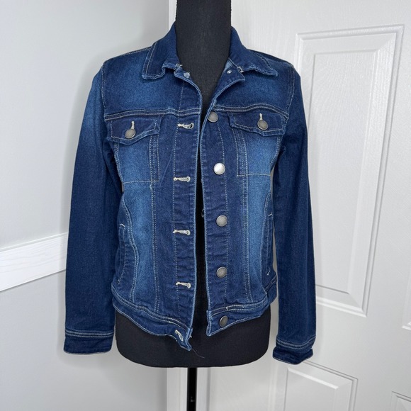 Baccini PS Dark Wash Stretch Denim Jacket Classic Button Front‎ Jean Jacket NWOT - Picture 1 of 9
